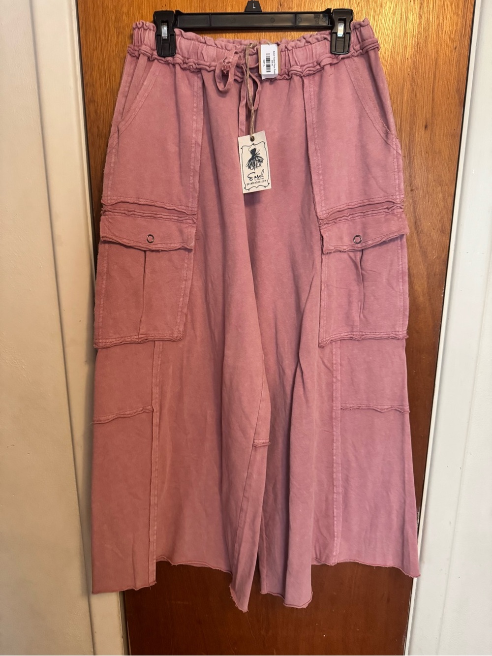 easel Washed Mauve Pink Cargo Drawstring Pants